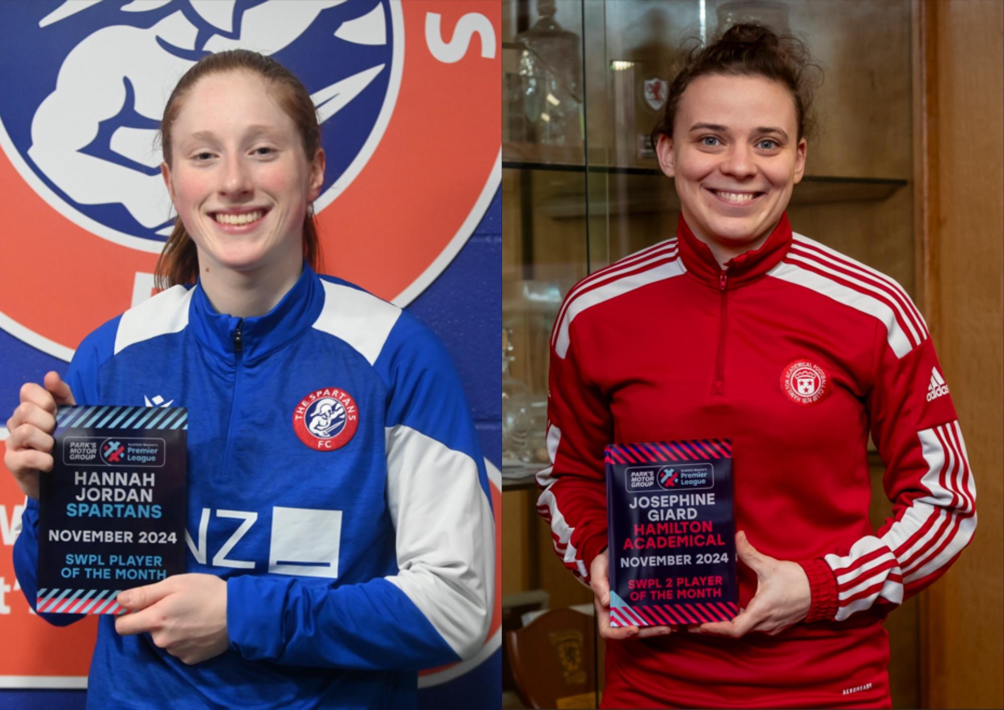 Jordan and Giard win SWPL Player of the Month Awards for November